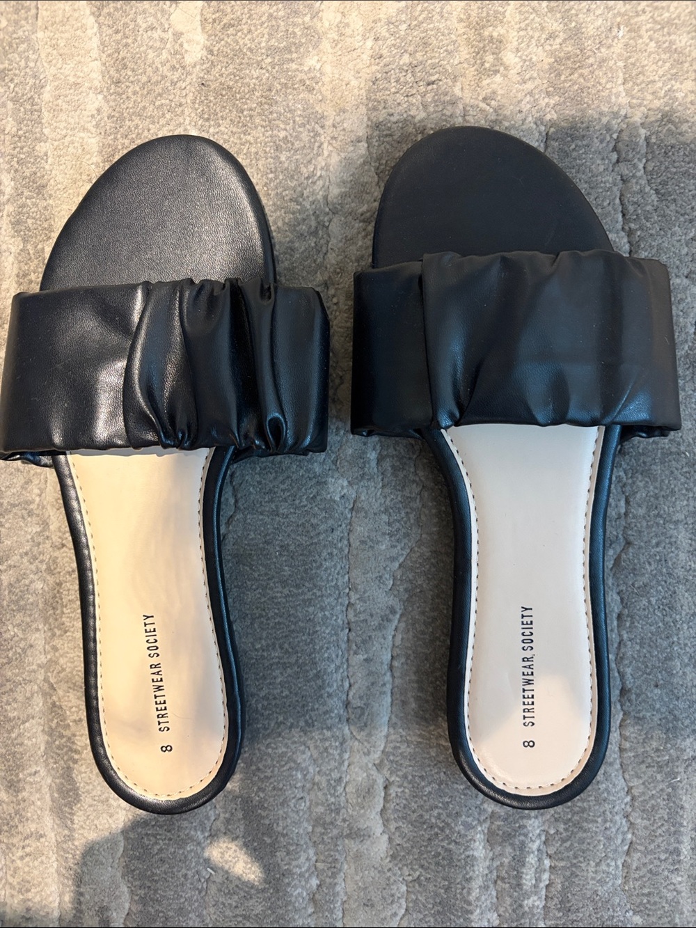 Streetwear Society Black Padded Ruched Slide Mules - Women